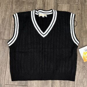 NWT Sugar Moon Black and White Cable Knit Vest